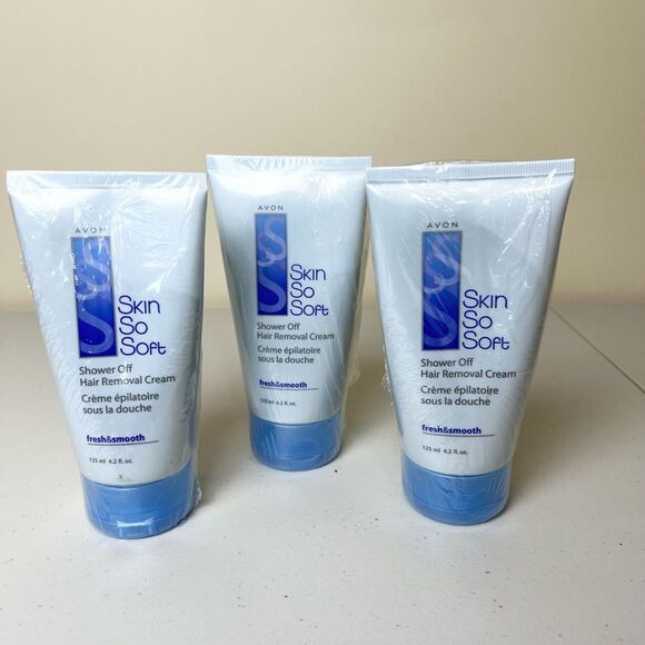 New Avon Skin So Soft Shower Off Hair Remover 4.2 fl oz. With Sponge Sealed- 3
